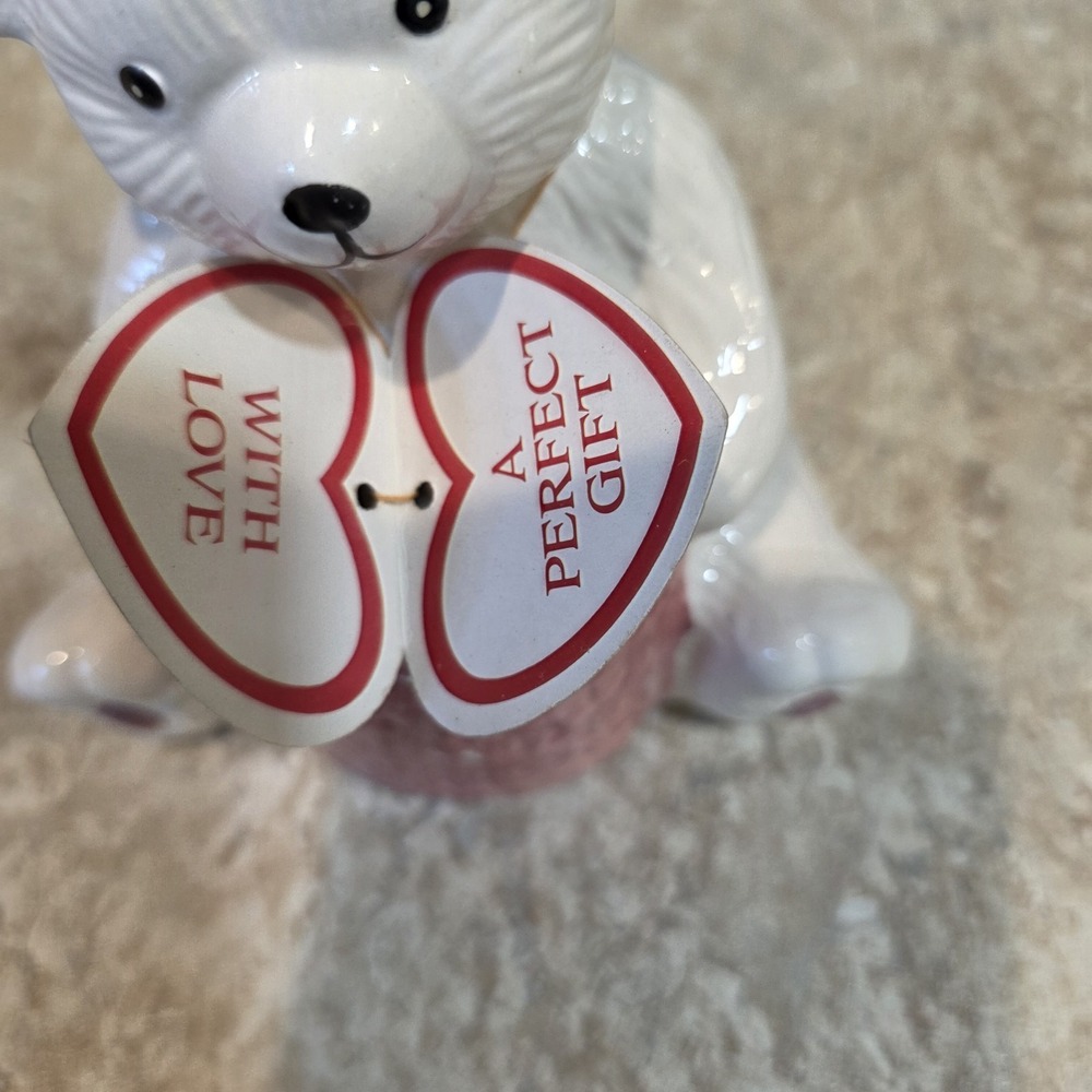 Vintage Porcelain White Bear Planter LOOMCO Gift Tag 1992 5" Ceramic Oso - Picture 7 of 7